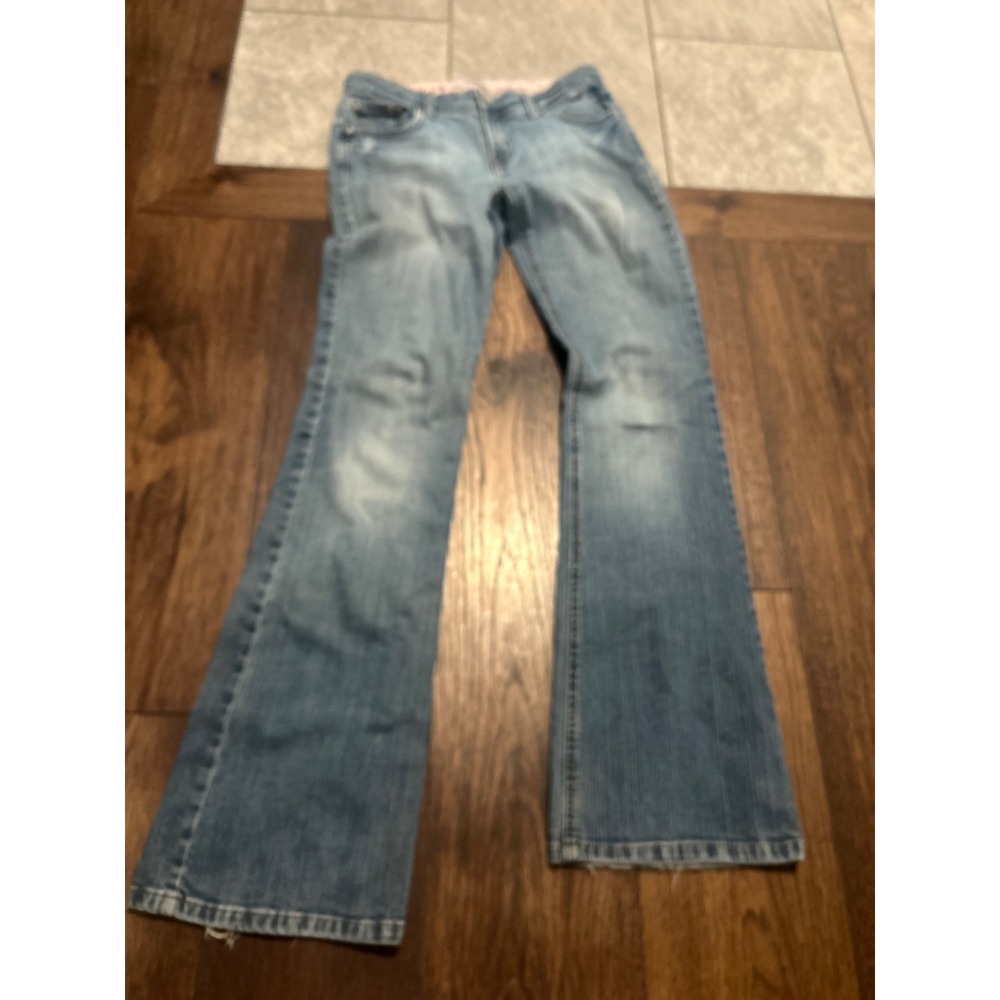 L.E.I. Juniors Flare Leg y2k Jeans Light Wash Size 5 Long Stretch Denim Blue